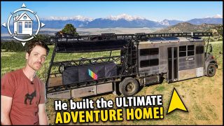 Ultimate BUS CONVERSION w/ a crane!  Mad max home on wheels